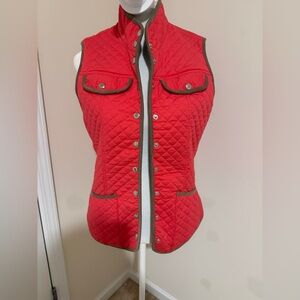 Quilted Coral Vest with Brown Trim